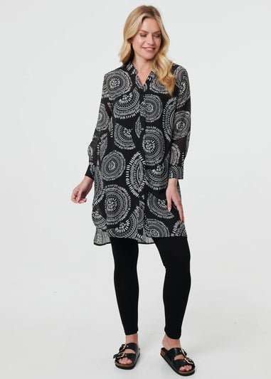 Izabel London Black Abstract Sheer Relaxed Longline Blouse