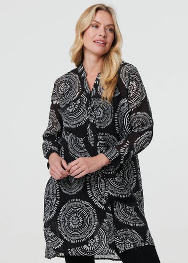 Izabel London Black Abstract Sheer Relaxed Longline Blouse