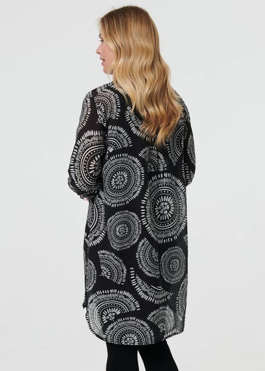 Izabel London Black Abstract Sheer Relaxed Longline Blouse