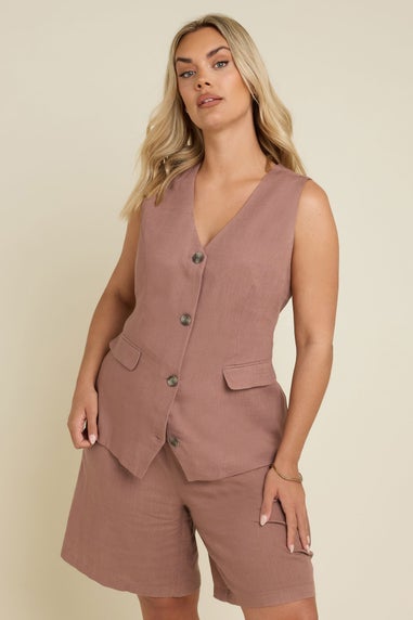 YOURS Curve Dusky Pink Linen Waistcoat