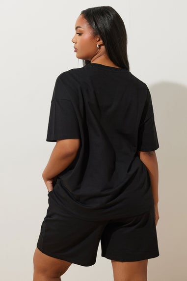 YOURS Curve Black Sweat T-Shirt & Shorts Set