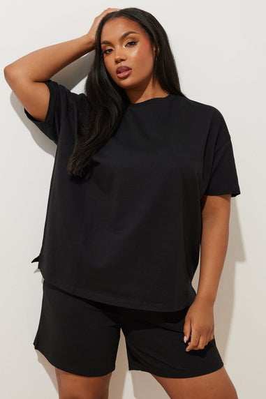 YOURS Curve Black Sweat T-Shirt & Shorts Set