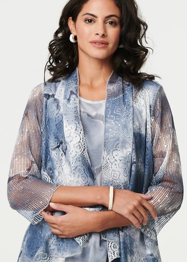 Izabel London Grey Tie Dye Semi Sheer Crochet Waterfall Top