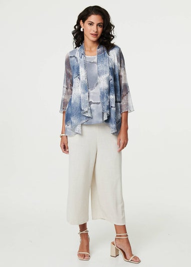 Izabel London Grey Tie Dye Semi Sheer Crochet Waterfall Top