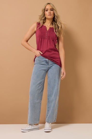 Long Tall Sally 2 Pack Navy Blue & Red Henley Vest Tops