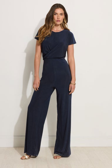 Long Tall Sally Navy Blue Twist Front Wide Leg Jumpsuit