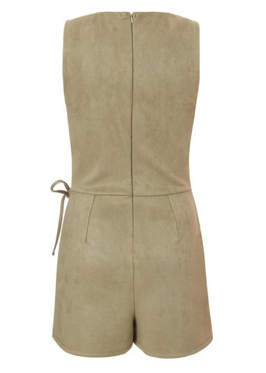 Quiz Khaki Faux Suede Playsuit