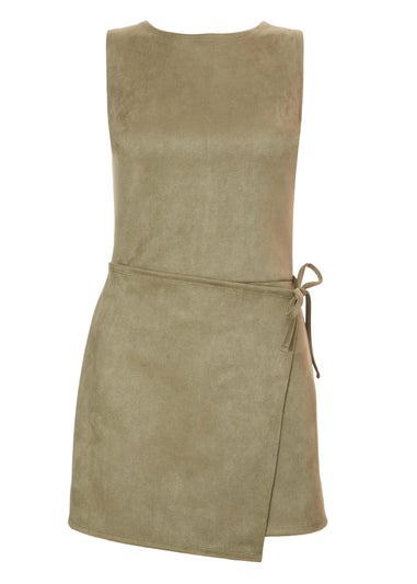 Quiz Khaki Faux Suede Playsuit
