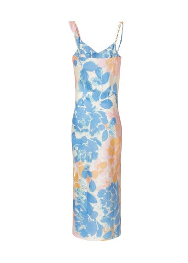 Quiz Blue Satin Floral Midaxi Dress
