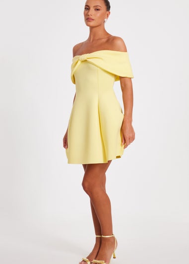 Quiz Yellow Bardot Bow Skater Dress