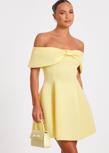 Quiz Yellow Bardot Bow Skater Dress