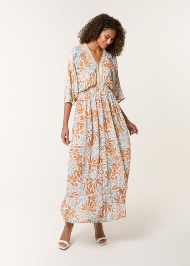 Blue Vanilla Beige Embellished V Front & Back Maxi Dress