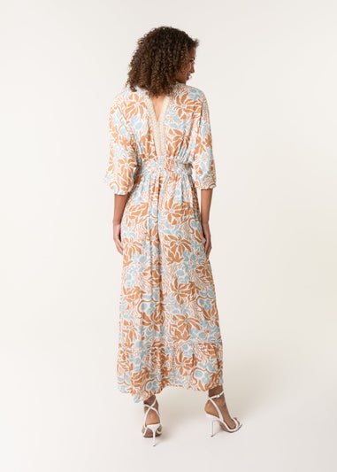 Blue Vanilla Beige Embellished V Front & Back Maxi Dress