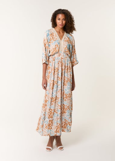 Blue Vanilla Beige Embellished V Front & Back Maxi Dress