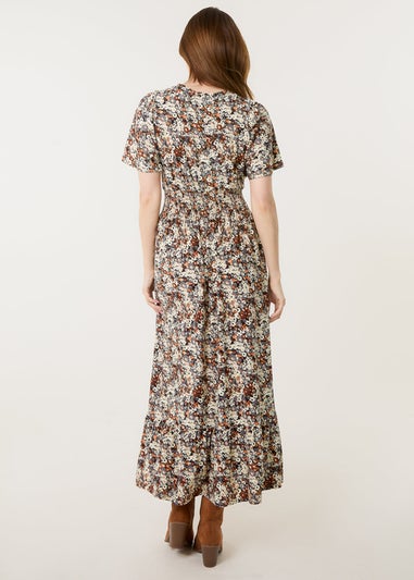 Blue Vanilla Multi Ditsy Floral Wrap Front Shirred Waist Maxi Dress