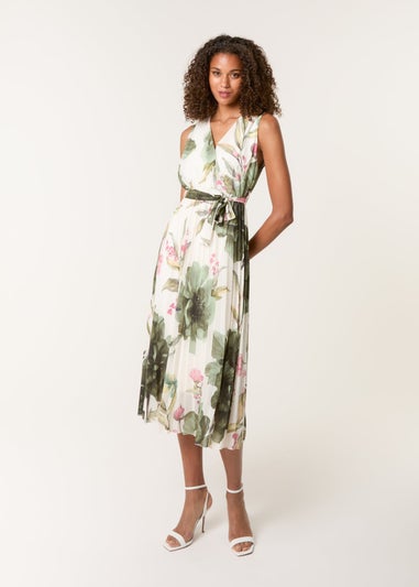 Blue Vanilla Khaki Wrap Front Pleated Dress