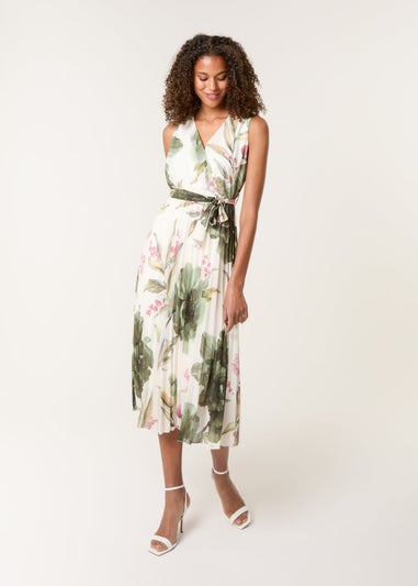 Blue Vanilla Khaki Wrap Front Pleated Dress