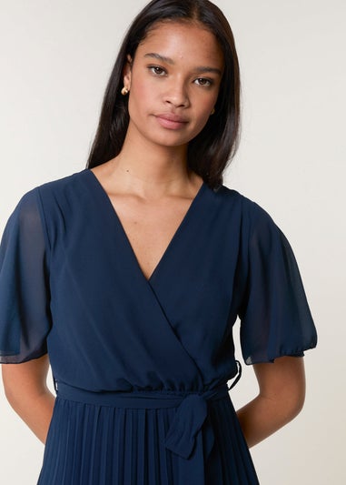 Blue Vanilla Navy Pleated Chiffon Dress