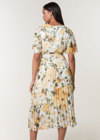 Blue Vanilla Yellow Short Sleeve Wrap Pleat Dress