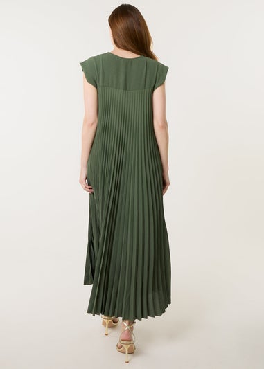 Blue Vanilla Khaki Pleated Plain Long Dress