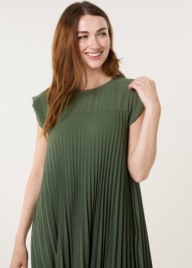Blue Vanilla Khaki Pleated Plain Long Dress
