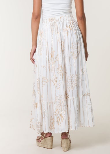 Blue Vanilla Ivory Gold Foil Print Peplum Hem Skirt