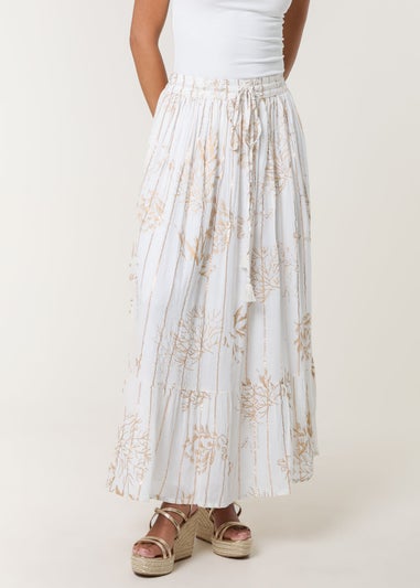 Blue Vanilla Ivory Gold Foil Print Peplum Hem Skirt
