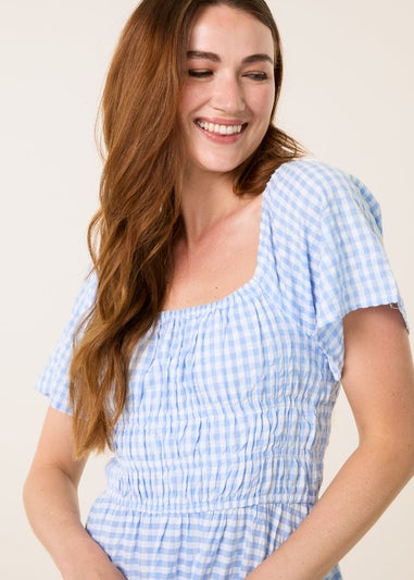 Blue Vanilla Blue Shirred Gingham Midi Dress