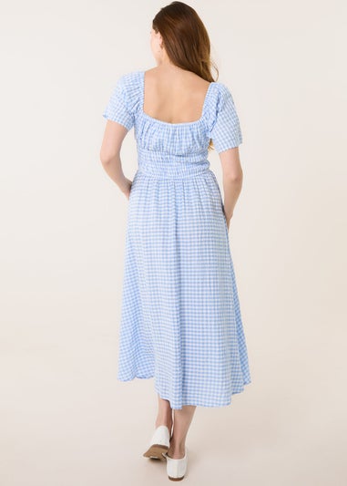 Blue Vanilla Blue Shirred Gingham Midi Dress