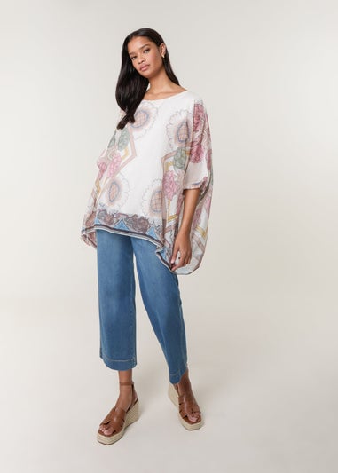 Blue Vanilla Beige Flowy Silk Like Blouse