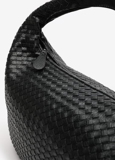 Where's That From Barber Black Woven Faux Leather Shoulder Bag