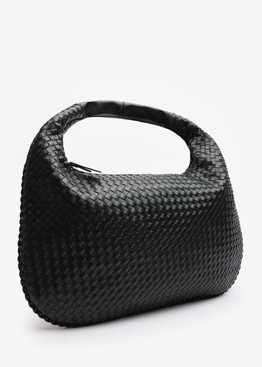Where's That From Barber Black Woven Faux Leather Shoulder Bag