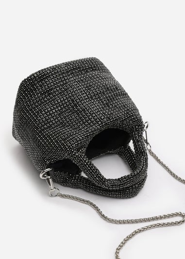 Where's That From Shellies Black Crystal Embellished Bucket Bag