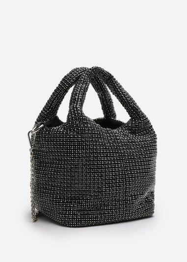 Where's That From Shellies Black Crystal Embellished Bucket Bag