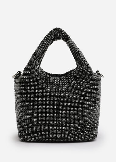 Where's That From Shellies Black Crystal Embellished Bucket Bag