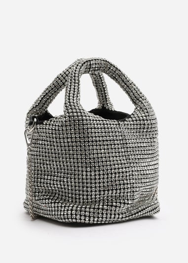 Where's That From Shellies Silver Crystal Embellished Bucket Bag