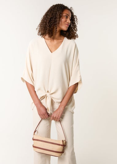 Blue Vanilla Beige Tie Knot Blouse