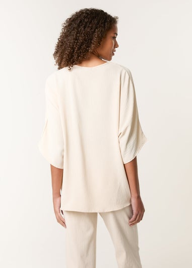 Blue Vanilla Beige Tie Knot Blouse