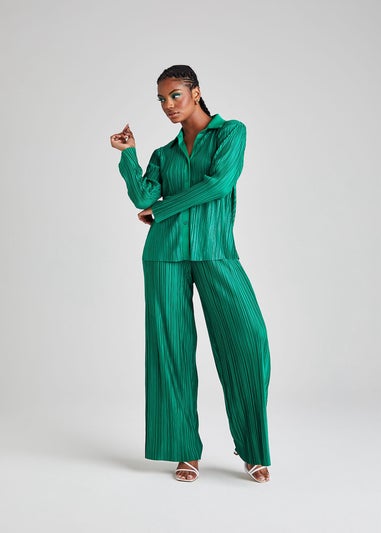 Urban Bliss Green Plisse Wide Leg Trousers