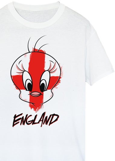Looney Tunes Tweety England White Boyfriend Fit Graphic T-Shirt