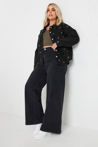 Yours Curve Black Eyelet Denim Jacket