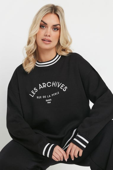 Yours Curve Les Archives Contrast Slogan Sweatshirt