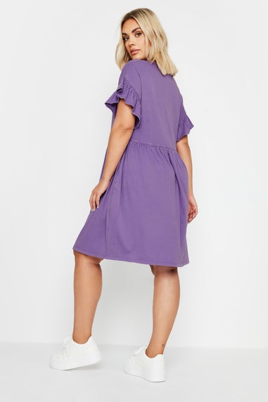 Yours Curve Purple Acid Wash Frill Sleeve Mini Dress