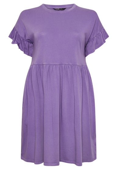 Yours Curve Purple Acid Wash Frill Sleeve Mini Dress