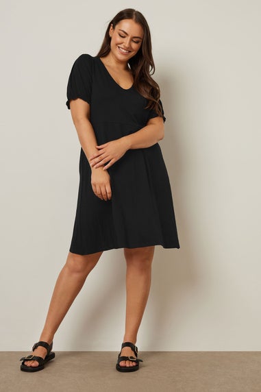 Yours Curve Black Puff Sleeve Mini Dress