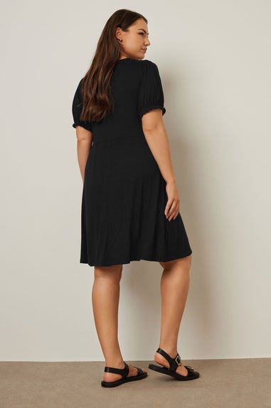 Yours Curve Black Puff Sleeve Mini Dress