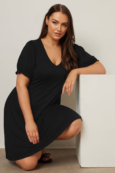 Yours Curve Black Puff Sleeve Mini Dress