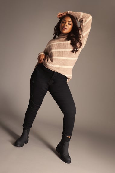Yours Curve Black Elasticated Stretch MOM Jeans