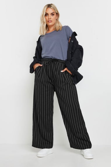 Yours Curve Black Pinstripe Wide Leg Trousers