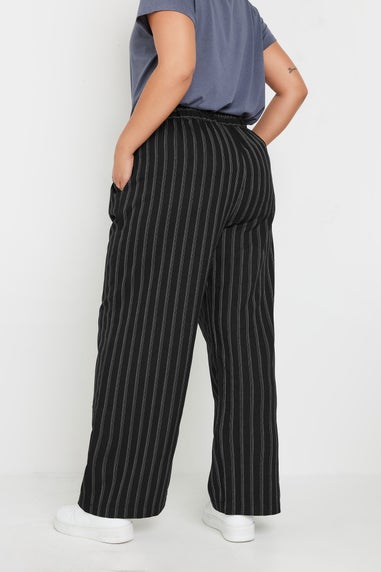 Yours Curve Black Pinstripe Wide Leg Trousers